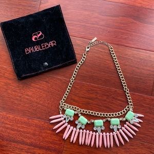 BaubleBar Statement Necklace Brass Gold with pink, turquoise and stones layered